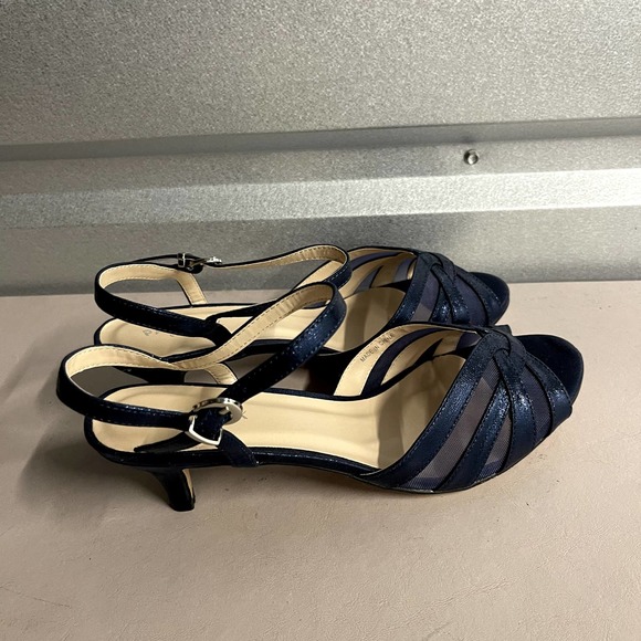 Paradox London Women's Navy Shimmer Wide Fit Kitten Heel Sandal - Size 10M - Picture 5 of 9